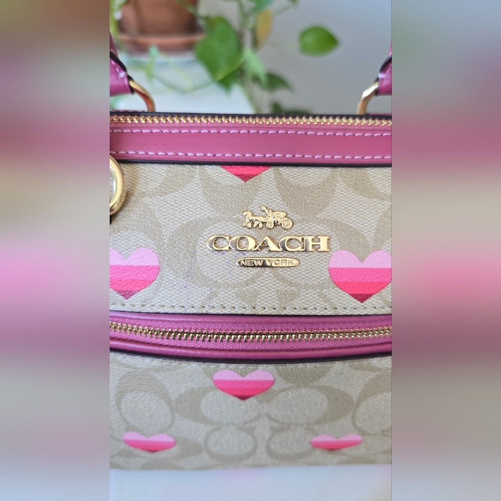 Coach Rowan Pink And Tan Heart Satchel/ Crossbody - Picture 14 of 17